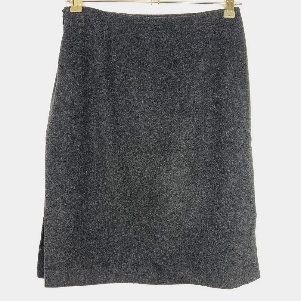 Casual Corner Vintage Pencil Skirt 4 Gray Wool Cashmere Diamond Cut Side Slits